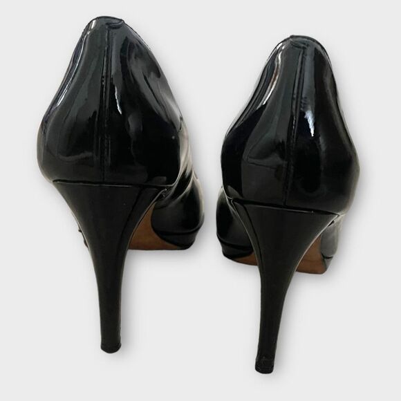 Cole Haan Women Black Patent Leather Slip-On Heels Sz 7.5 Office Versatile - Picture 5 of 9